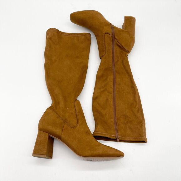 Nordstrom Rack Nala‎ Heeled Boot Womens 8.5 Square Toe Sueded Fabric Riding Fall - Picture 5 of 10